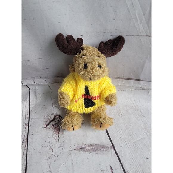 Brown Moose Yellow Knitted New Hanpshire Sweater Plush Stuffed Animal Gift Toy - Picture 1 of 7